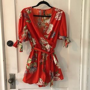 Orange Floral Romper